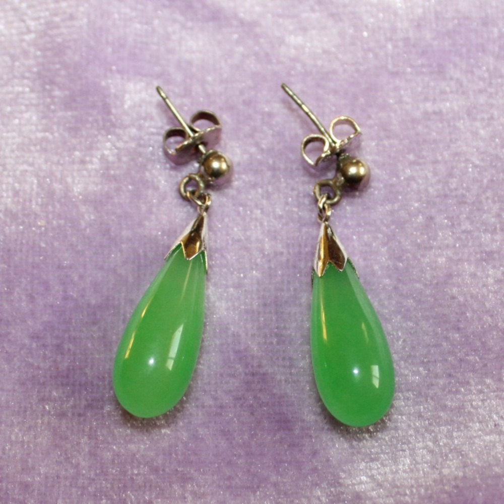 925 silver and Jadeite teardrop earrings for pierced ears